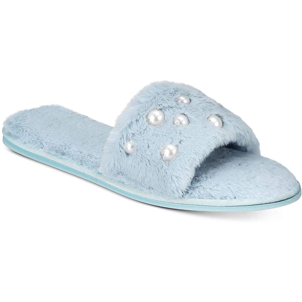 4/$25 INC Women's Faux-Fur Slide Slippers Blue XL